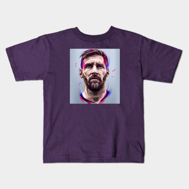 Lio Messi Drawing Portrait Purple Gray Kids T-Shirt by LustraOneOne